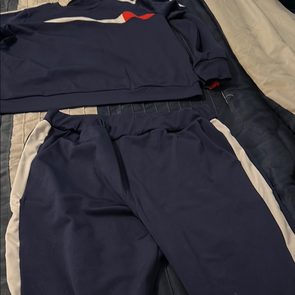 Navy Tracksuit with Red and White Accents